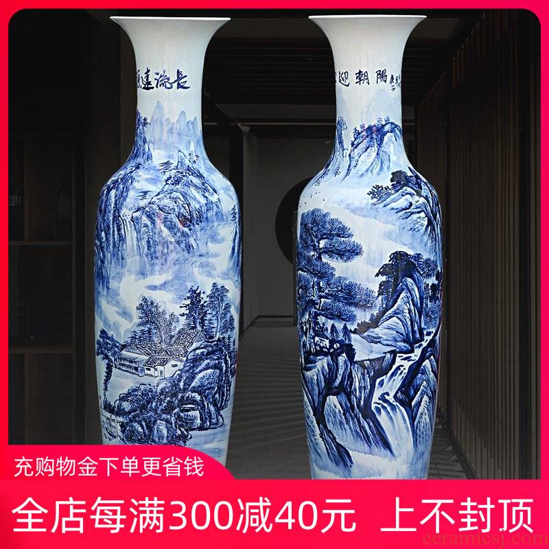Jingdezhen ceramic of large blue and white landscape sitting room place of blue and white porcelain vase archaize hotel decoration