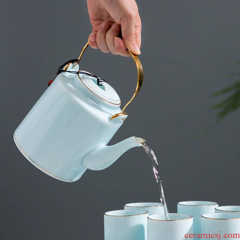 Jingdezhen ceramic teapot large - sized cold water girder pot of contracted celadon tea set household water separation teapot