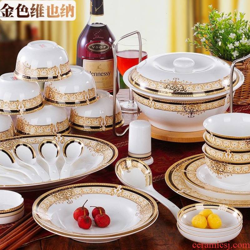Authentic jingdezhen ceramics ipads bowls plates household contracted Nordic 56 head cutlery set gift box