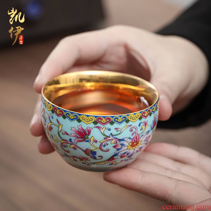 Colored enamel gold cup creative master of jingdezhen ceramic sample tea cup cup single CPU kung fu tea tea bowl