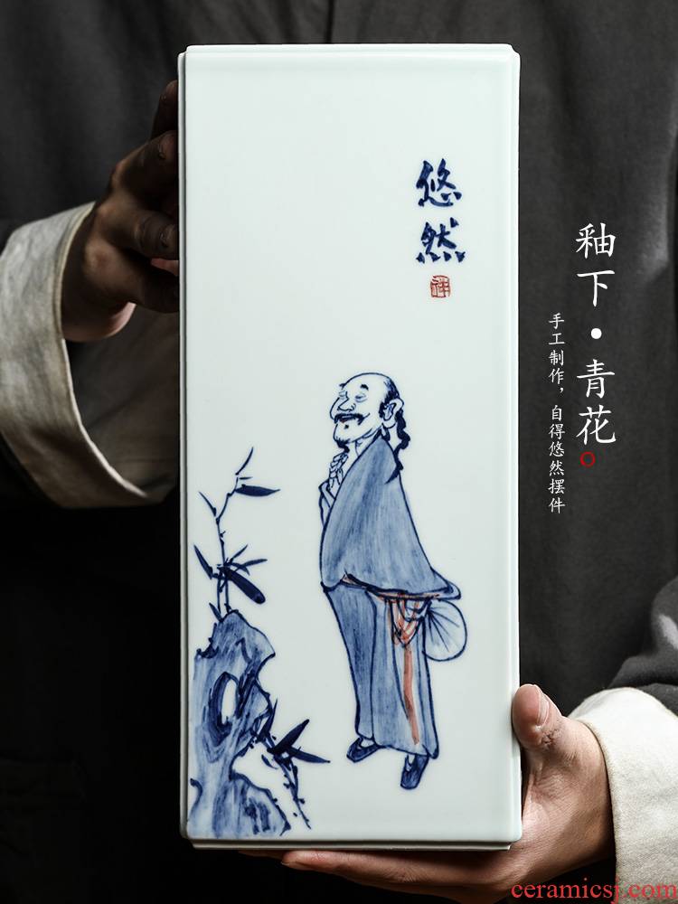 Ken shun KeChun manual furnishing articles of jingdezhen blue and white ceramics is increasing in the vase with hand - drawn characters tea accessories restoring ancient ways