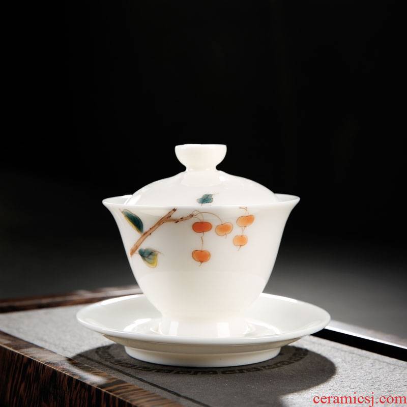 Hand - made teacup kunfu tea cup a single master cup of dehua white porcelain tea set three tureen suet white jade