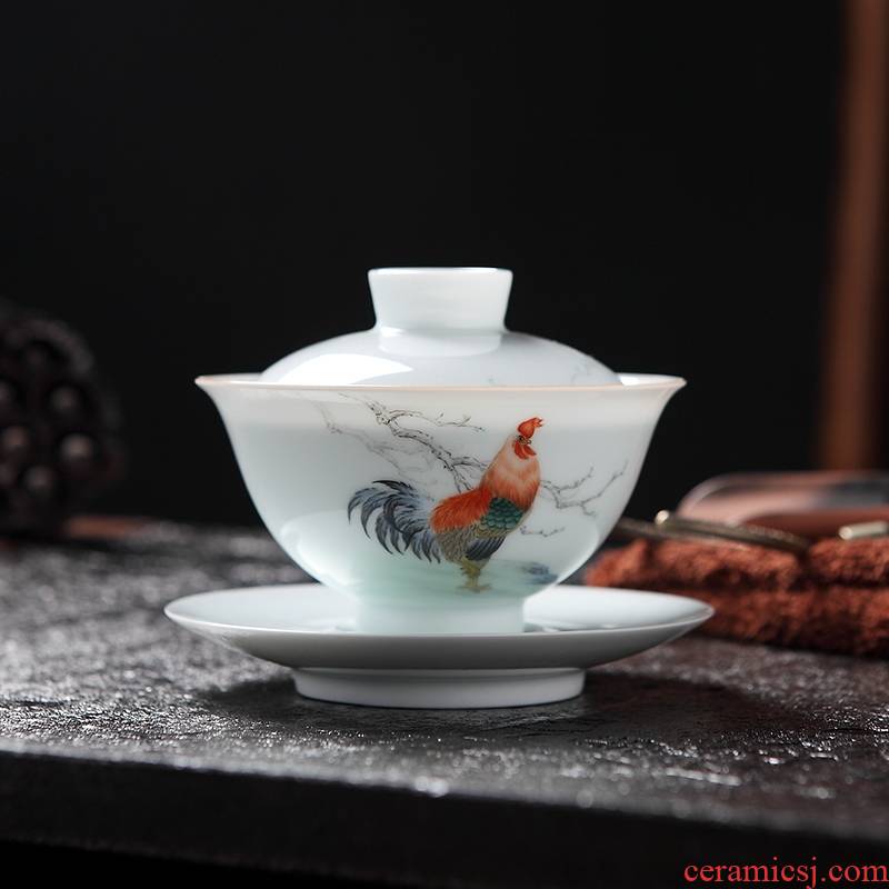Qiao mu tureen ceramics jingdezhen porcelain hand - made kung fu tea bowl checking ceramic large three only