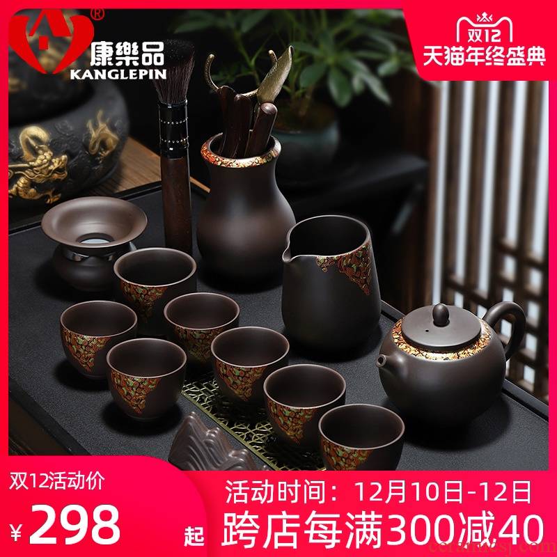 Recreational product creative Chinese lacquer ceramic tea set creative household purple sand tea set a complete set of kung fu can customize LOGO