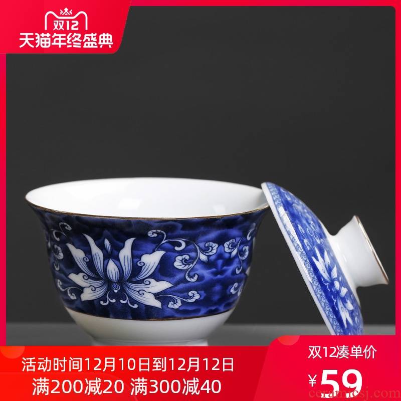 Tureen hand - made ceramic blue thin foetus move creative vintage tea art kung fu tea hand grasp tea cup of tea