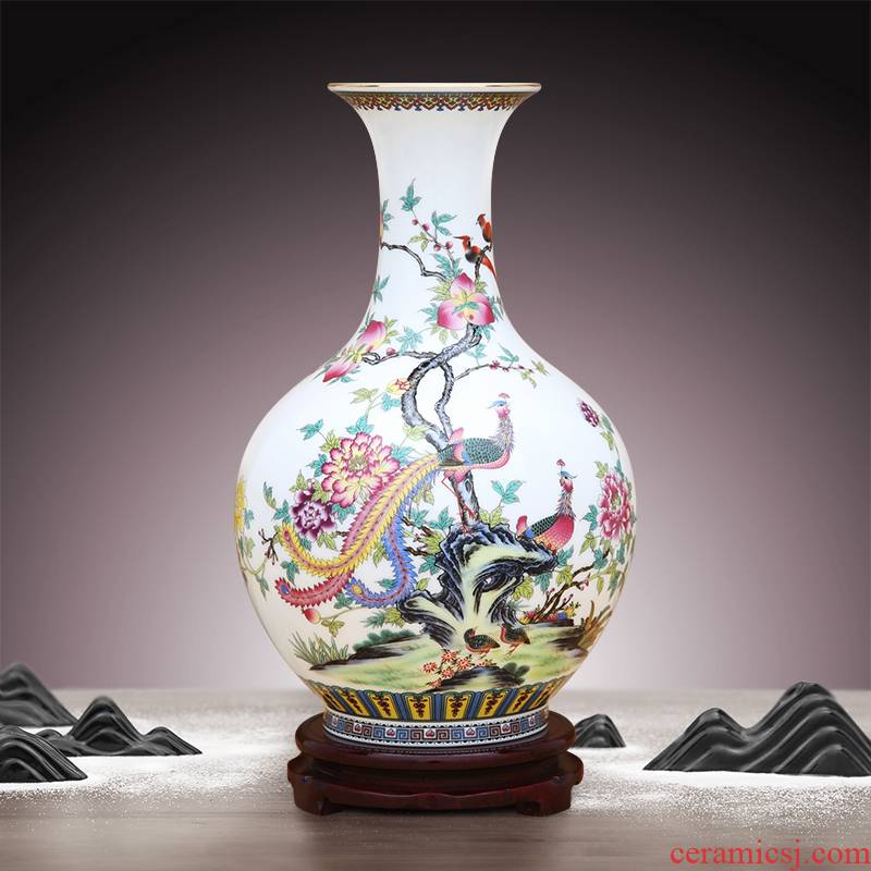 To porcelain industry of jingdezhen ceramic powder enamel vase manual paint circle expressions using phoenix figure furnishing articles of handicraft