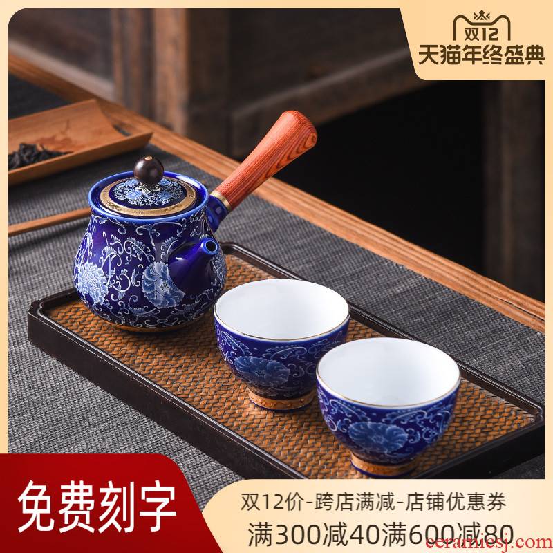 Jingdezhen porcelain enamel teapot teacup suit household kung fu tea set a small set of the single pot a pot of two cups of side