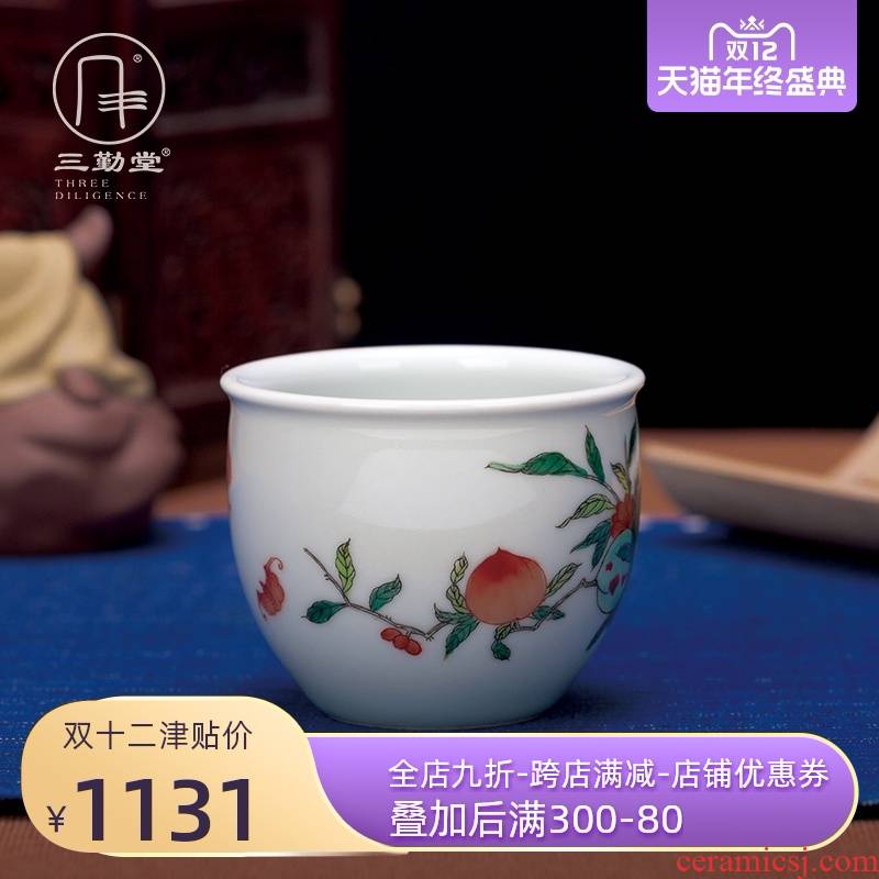 Three frequently hall jingdezhen ancient color cup peach master cup single CPU ceramic cups a single sample tea cup big kung fu tea set