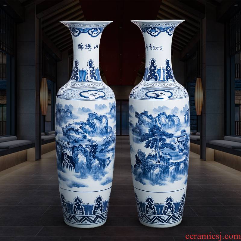 Blue and white porcelain of jingdezhen ceramics hand - made oversized large vases, new Chinese style household hotel ground adornment furnishing articles