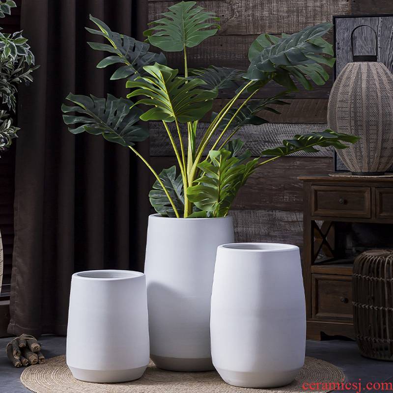 I and contracted ceramic Nordic white large flower pot ins wind green plant landscape garden is suing living room bed