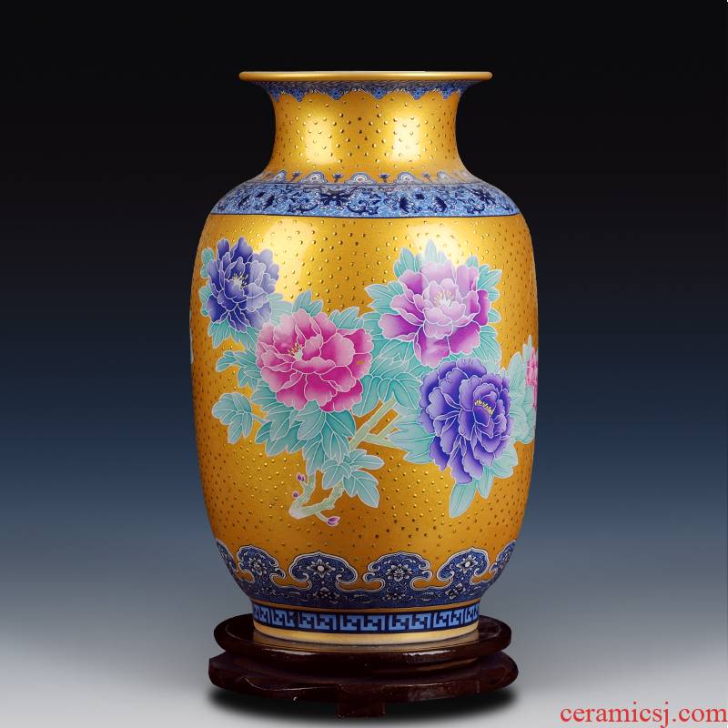 High - grade colored enamel porcelain of jingdezhen ceramics gold auspicious dragon vase modern Chinese style household furnishing articles