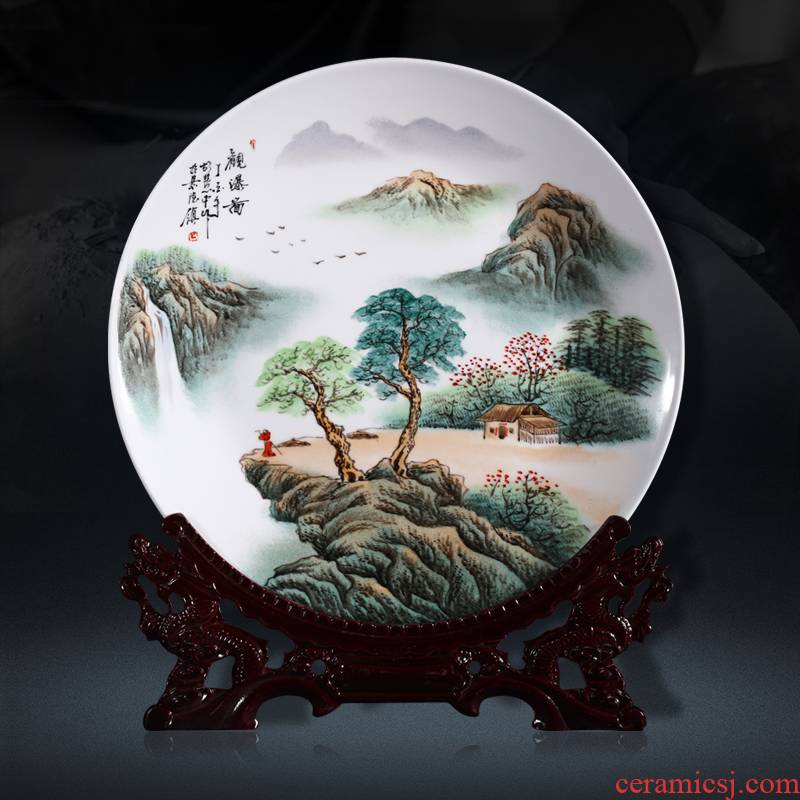 Jingdezhen ceramics hand - made hang dish place large Chinese style living room home decoration arts and crafts decoration plate
