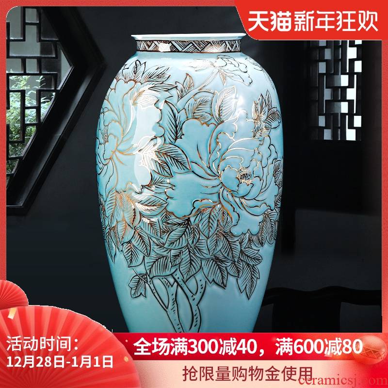 Jingdezhen ceramic light and decoration of large vases, new Chinese style hand - made paint decorative porcelain furnishing articles large sitting room