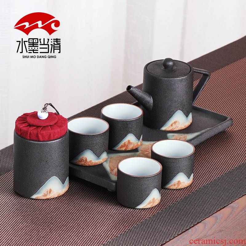 Coarse pottery teapot teacup contracted ceramic household kung fu tea set suit small sets of portable a pot of four Japanese tea