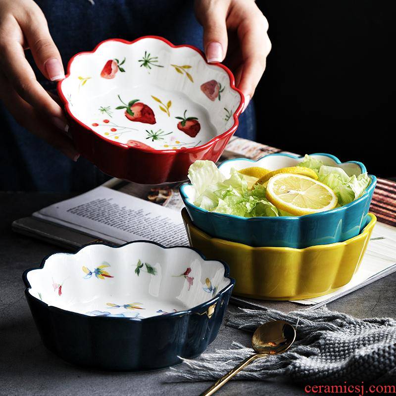 The kitchen household creative ceramic bowl, lovely fruit salad bowl bowl hand - made tableware ins strawberry move type