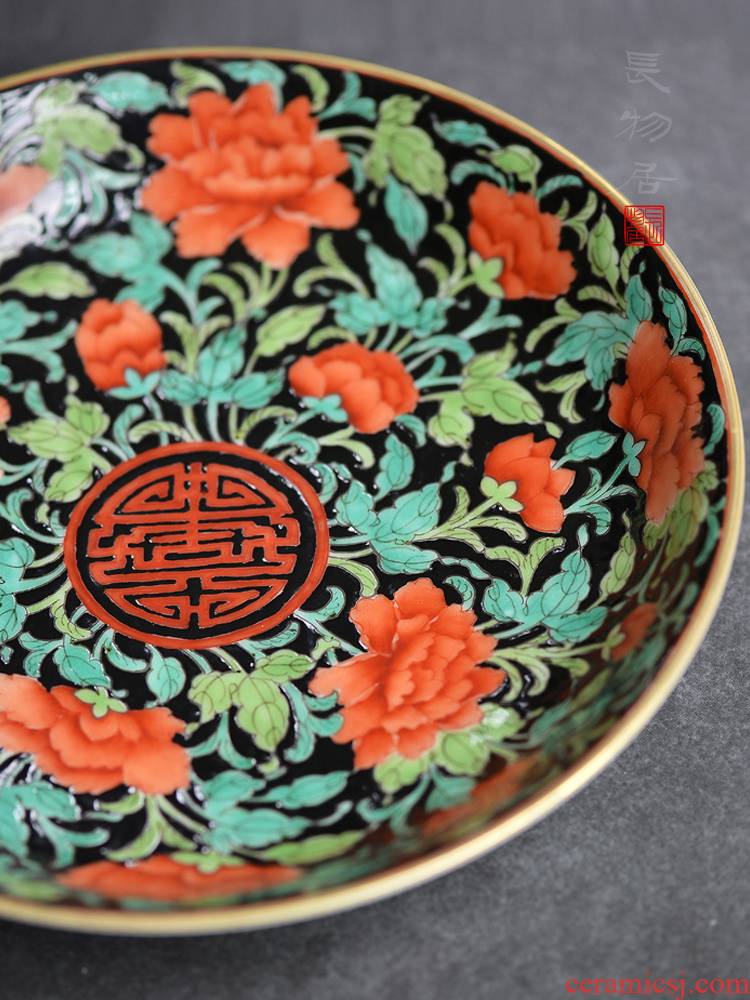 Offered home - cooked ju long up is the ink color auspicious words floral disk jingdezhen archaize ceramic plate is placed by hand