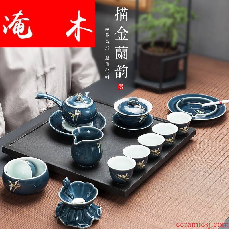 Flooded mulan aggregates tea suit Japanese household modern travel side teapot teacup contracted ceramic kung fu tea set
