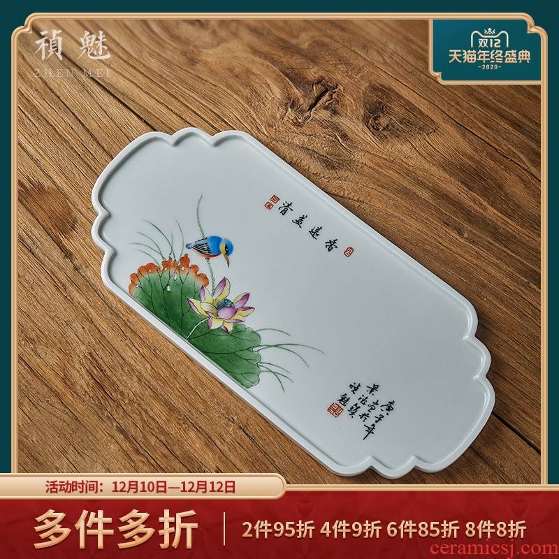 Shot incarnate the jingdezhen ceramic hand - made lotus tea tray was kung fu tea accessories household rectangle do make a pot of bearing