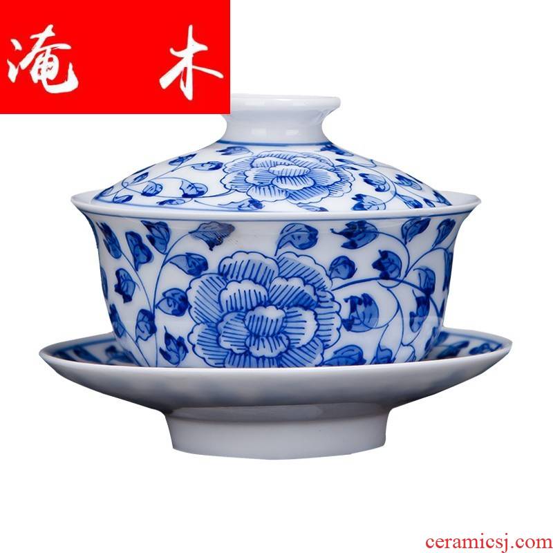 Submerged wood jingdezhen blue and white porcelain ceramic bowl three begin to grasp tureen tea bowl cups white porcelain tea set bowl is small