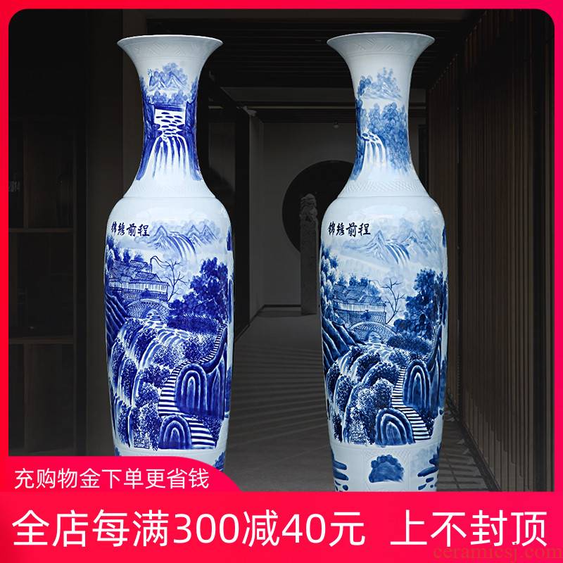Jingdezhen ceramic hand - made porcelain blue ink in the bright future of large sitting room adornment big vase hotel furnishing articles