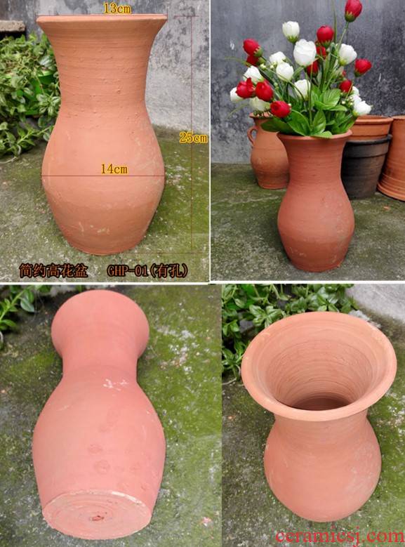 Binaural high red pot pottery flowerpot flower pot made of baked clay ceramic up clay coarse pottery