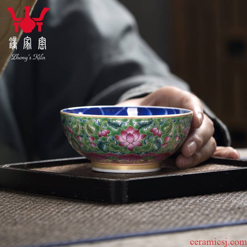 Clock home up with porcelain enamel color hand - made teacup sample tea cup kung fu master cup single CPU triangle flowers pattern circle mackerel bowl