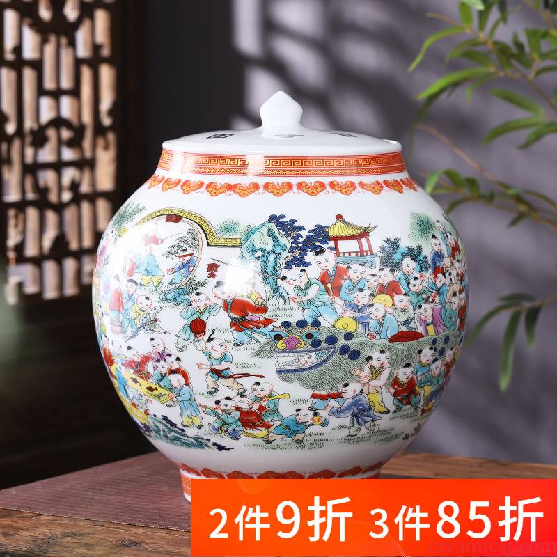 Jingdezhen porcelain ceramic powder enamel storage tank with cover pot new sitting room of Chinese style household adornment kitchen furnishing articles