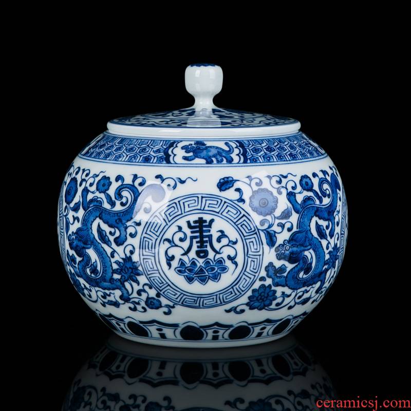 Jingdezhen ceramic tea pot seal products large Chinese style home furnishing articles storage jar hand - made of blue and white porcelain