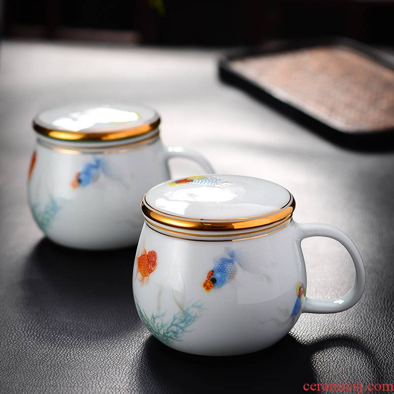 Red xin made ceramic cups with cover filter glass goldfish mark cup of jingdezhen shadow celadon cup of office