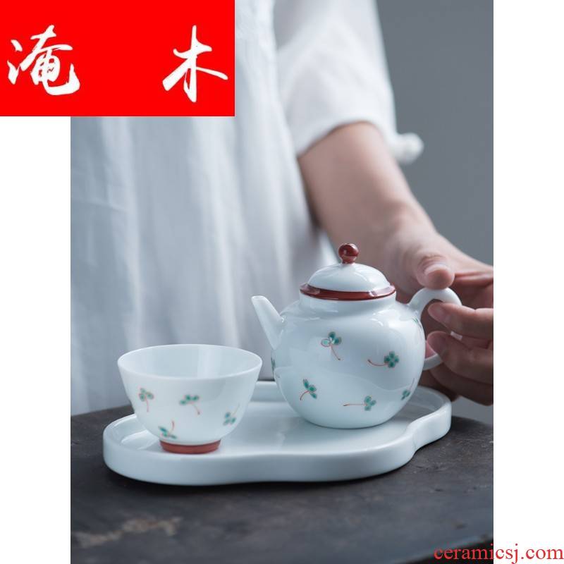 Submerged wood jingdezhen lucky grass series lid bowl cups pure hand draw pastel manual small pure and fresh and ceramic tea set