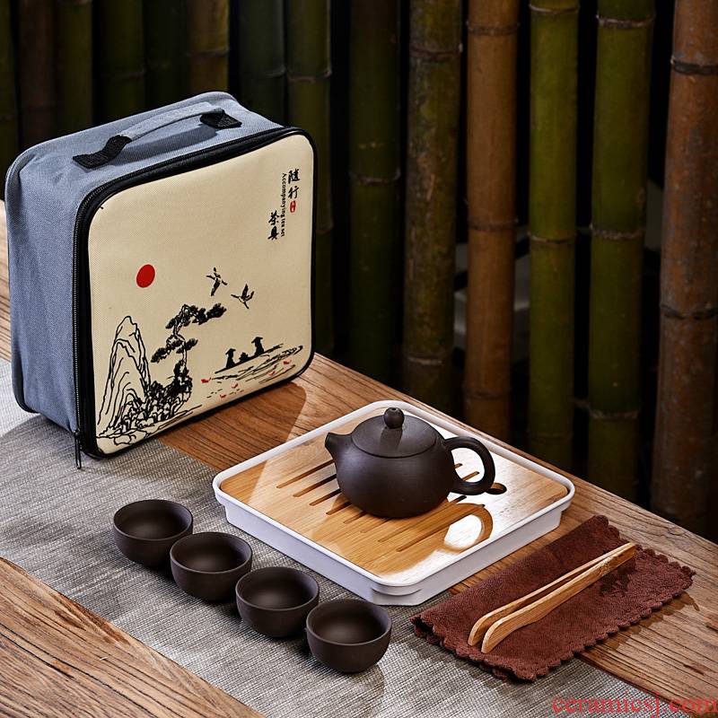 Hui shi portable travel tea set suit small set of packaging travel to receive packages kung fu tea set ceramic purple sand teapot