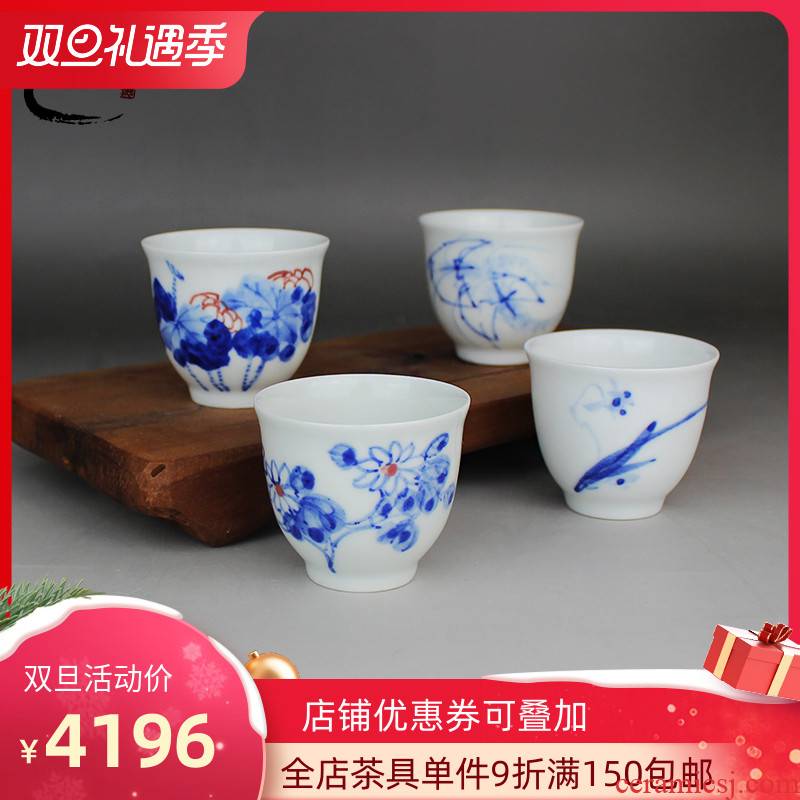 Old and auspicious small blue and white orchid the plants cup jingdezhen hand - made ceramic sample tea cup s kung fu tea cup