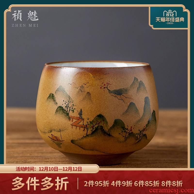 Shot incarnate the jingdezhen ceramic your up hand - made landscape master cup single CPU kung fu tea set sample tea cup large cups