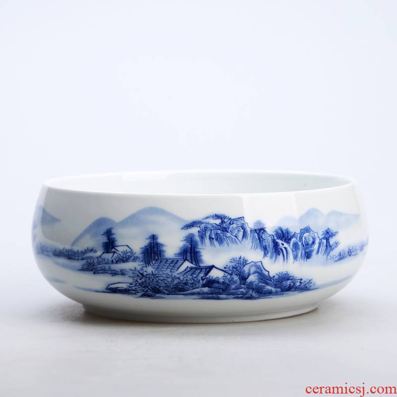 Hui shi blue and white porcelain tea large ceramic water to wash dishes hand - made of CPU writing brush washer hydroponic flower pot kung fu tea tea taking