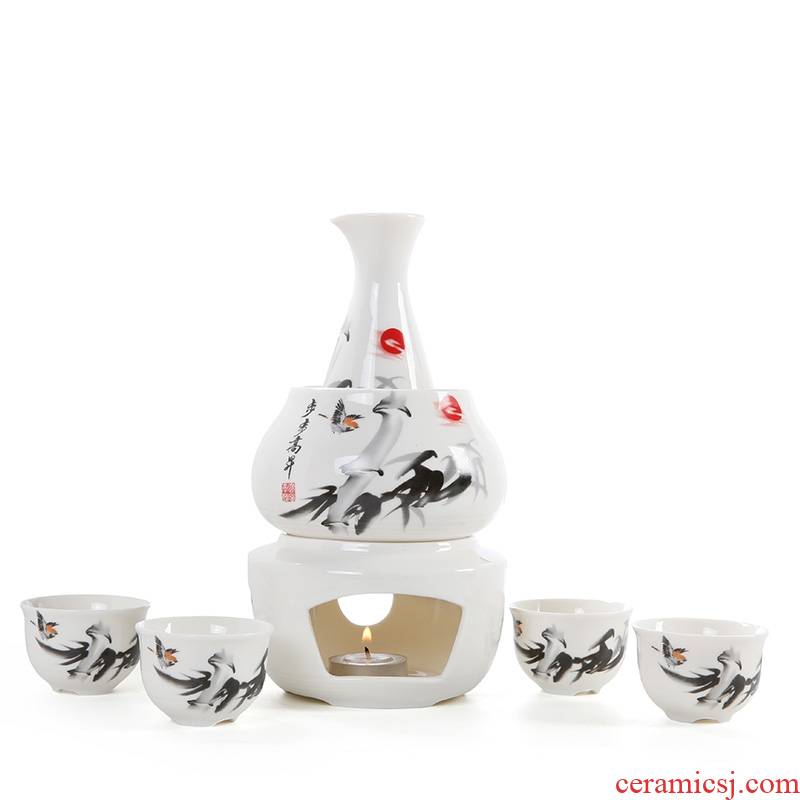 Qiao mu new ceramic Korean celadon wine he its drank with day heating warm wine points hip green wine cooking wine sets