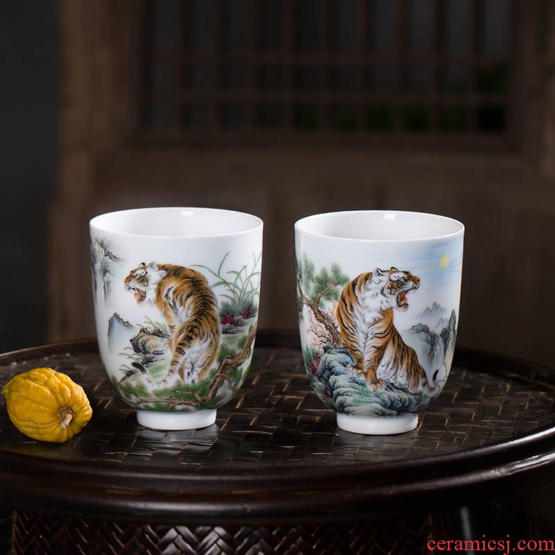 Owl up jingdezhen premium collection and play fragrance - smelling cup kung fu tea set tiger tiger phase wei tea cups