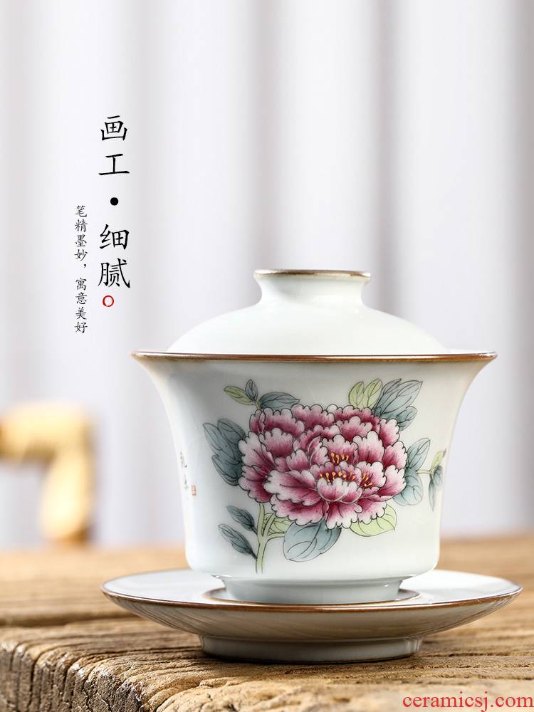 Jingdezhen pure manual only three tureen tea cups large ironing your up want to use hand - made peony kung fu tea set