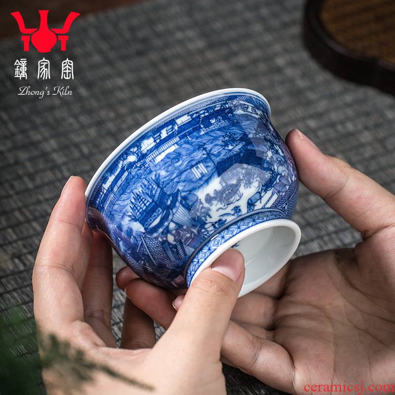 Have blue and white porcelain up jingdezhen porcelain cups maintain master cup single hand - drawn cup classic qingming scroll