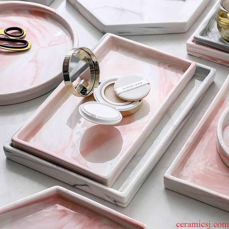 Light key-2 luxury Nordic marble rectangle bathroom ceramic bathroom tray jewelry receive disc sweet snack plate
