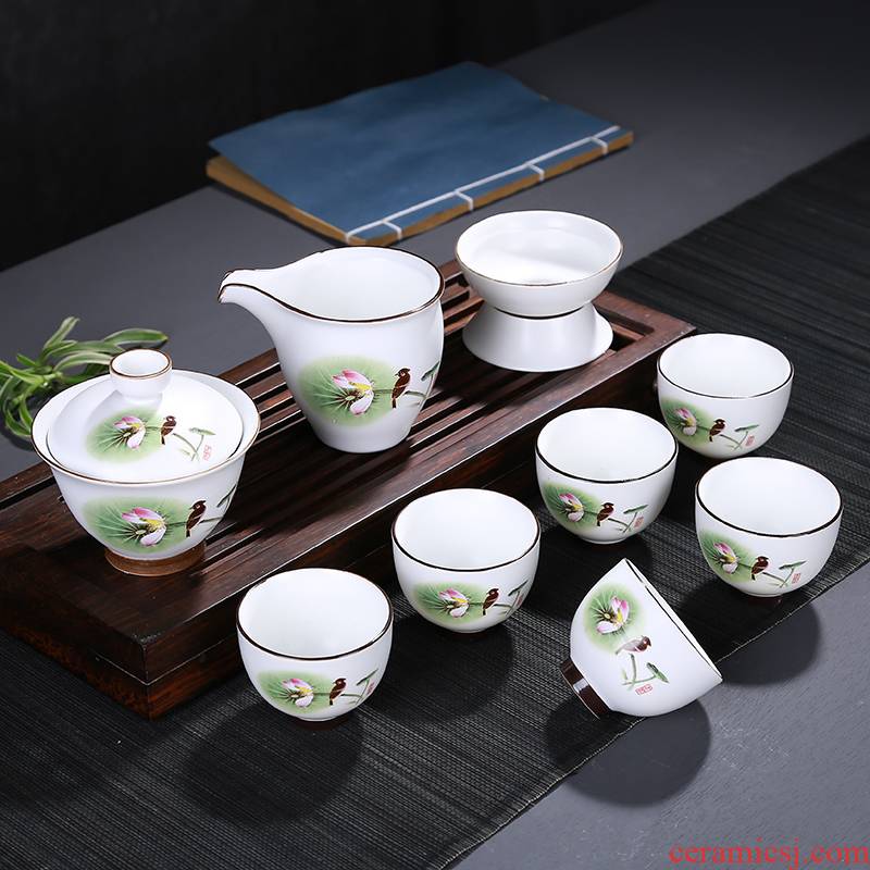 Up with matte enrolled glaze porcelain kung fu tea set gift boxes of a complete set of zen ceramic tea sets of household gift customization