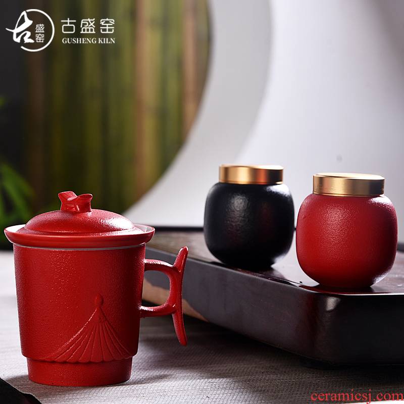 Ancient office cup sheng up porcelain keller with cover filter office cup tea cup zi lu bao tin lid caddy fixings