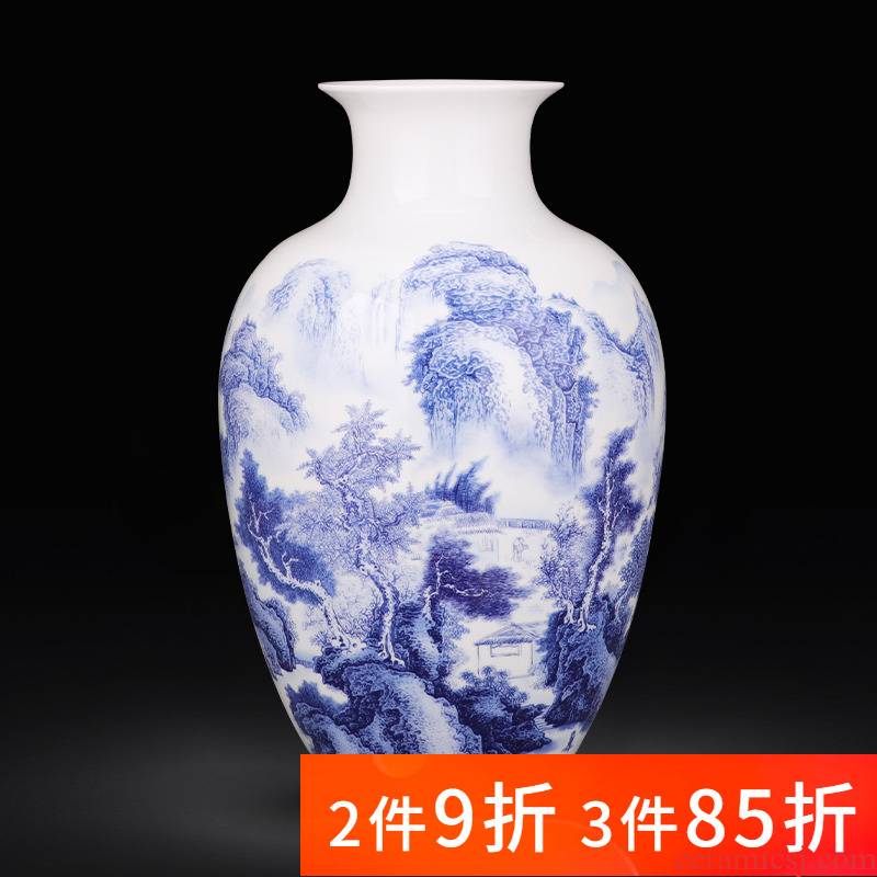 Jingdezhen porcelain ceramic landscape of blue and white porcelain vases, flower arranging place, Chinese style household living room TV cabinet decoration