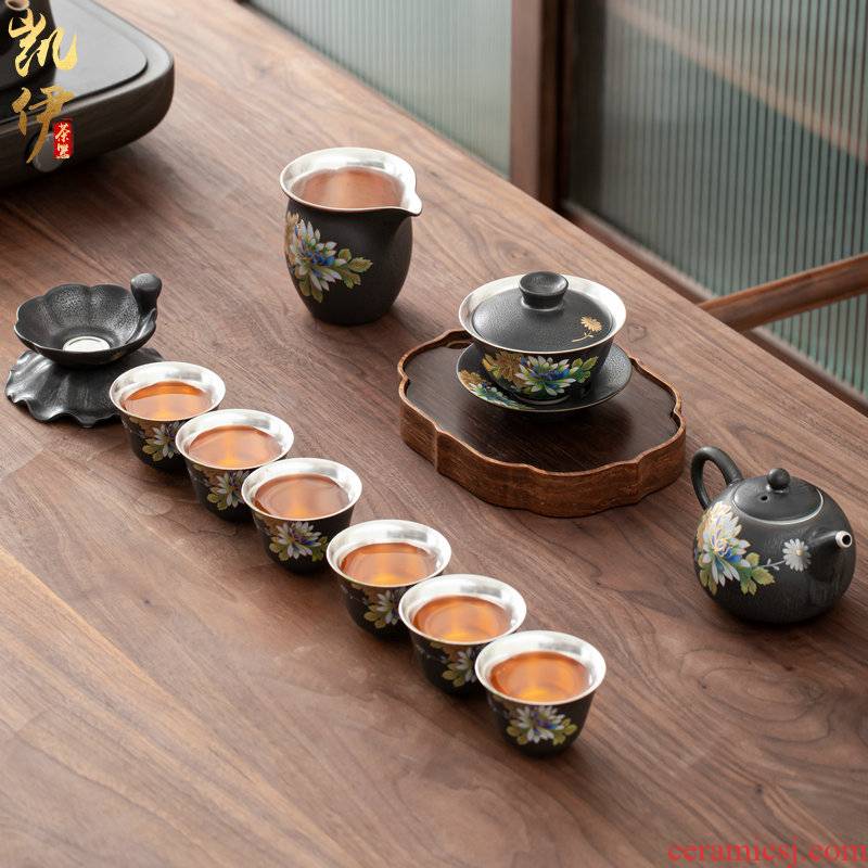 Tasted silver gilding elegant tea set suit household jingdezhen ceramic kung fu tea tea tureen teapot silver cup