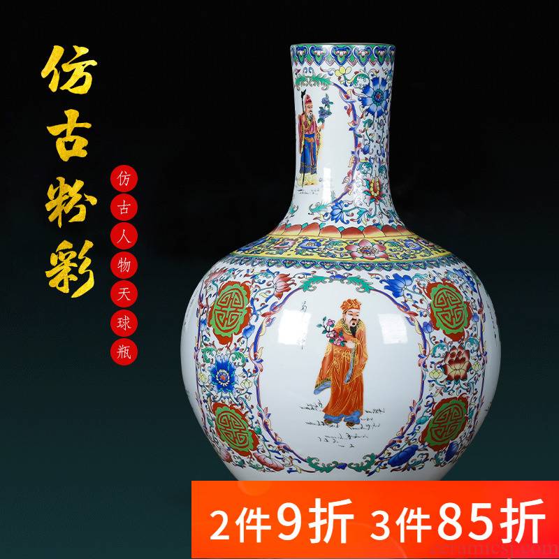 Jingdezhen porcelain ceramic floor archaize pastel big vase furnishing articles sitting room of Chinese style household adornment TV ark