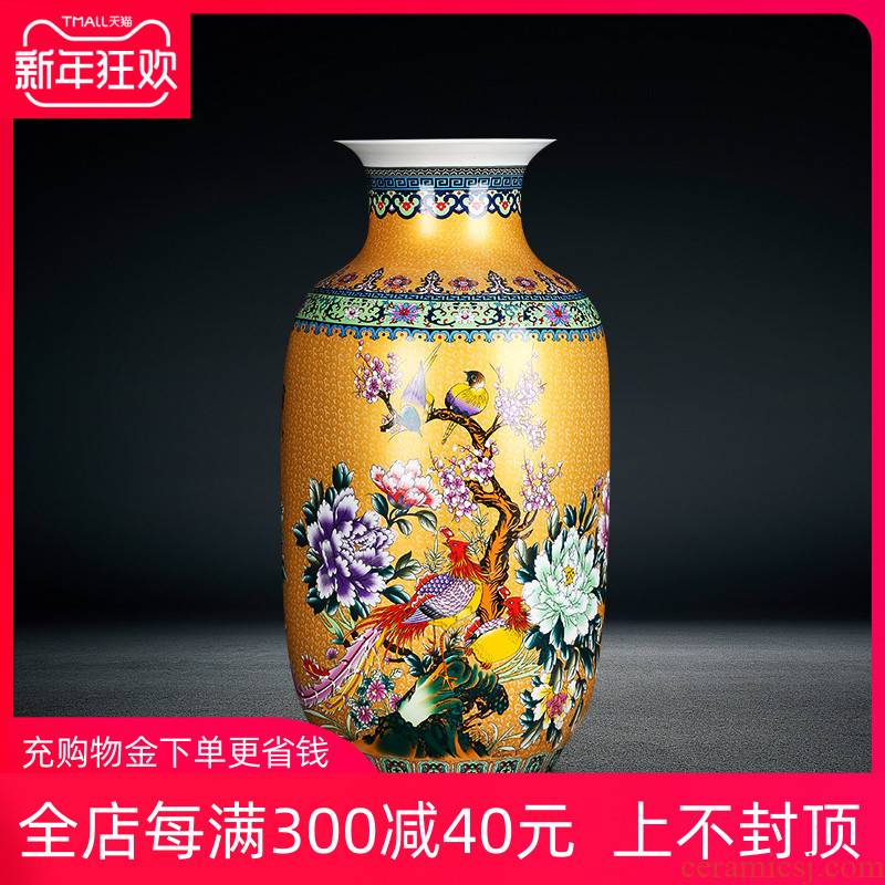 Jingdezhen ceramics high ground large living room home furnishing articles to decorate the red blue vase painting of flowers and colored enamel