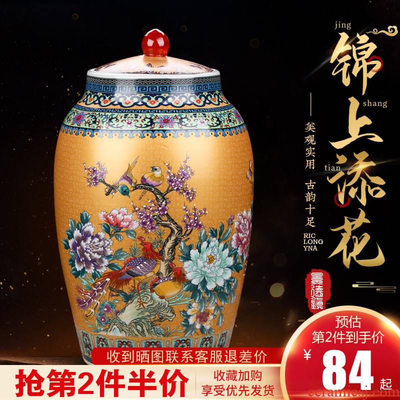 Jingdezhen ceramics 20 jins with cover barrel 30 jins moistureproof insect - resistant household seal tank storage tank is 50 kg furnishing articles