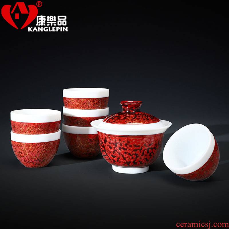 Recreational product lacquer tea set new Chinese style restoring ancient ways dehua white porcelain suet jade Chinese lacquer tureen Chinese lacquer ceramics by hand