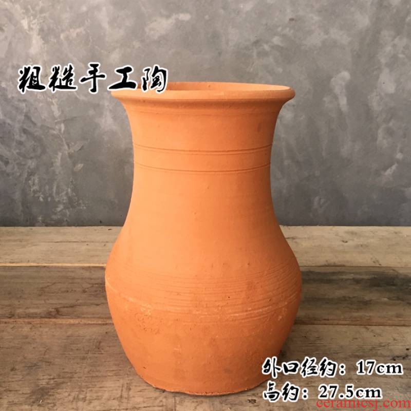 Restoring ancient ways to embellish make YangHong pot coarse pottery clay plugging vase dried flowers, large caliber manual earthenware, black pottery flower