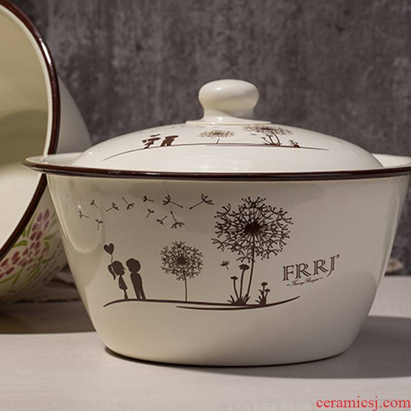 Thickening enamel bowls with cover large soup bowl home nostalgia fresh enamel lavabo old basin of lard oil tank