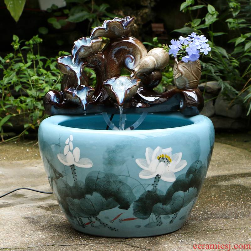Art spirit of jingdezhen ceramic fish small sitting room aquarium water fountain creative household humidifier water tank